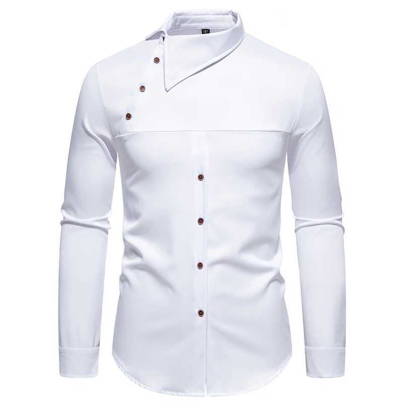 Men Long Sleeve Shirts Personality Slant Collar Mens Dress Shirt Casual Male Top Clothes Chemise Hemd Homme Shirt S55 M260305