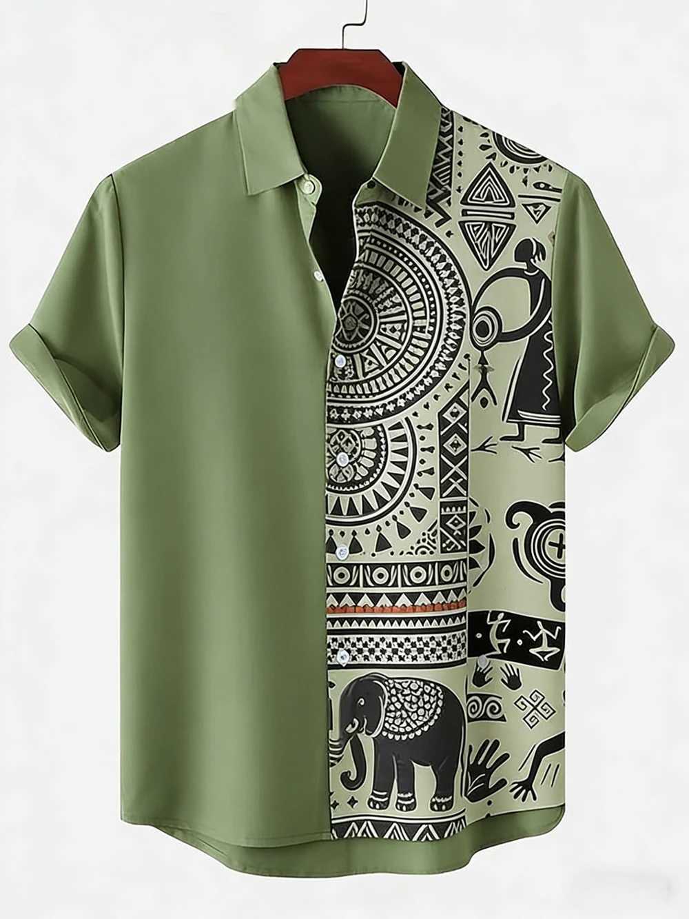 Mens New Linen Ethnic Tribal Style 3D Printed Shirt Hawaiian Tropical Breathable Comfortable Short-sleeved Lapel Clothes MenS M260305