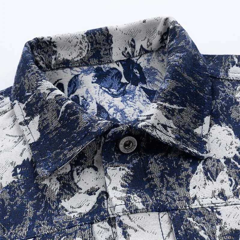 Streetwear Mens Casual Shirt Jacket Trendy Jacquard Coat Oil Painting Effect Hong Kong Style Retro Workwear Outerwear M260305