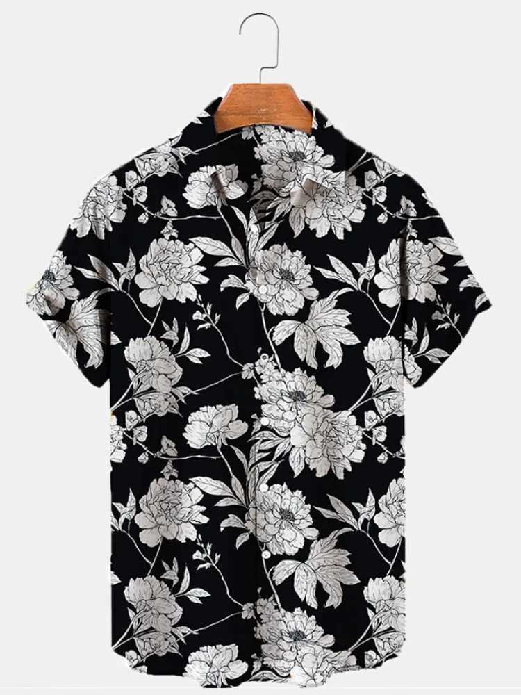 Hawaiian Mens Print Short Sleeve Shirt Beach Coconut Tree Fashion Lapel Top 2025 New for Men Floral Clothes M260305