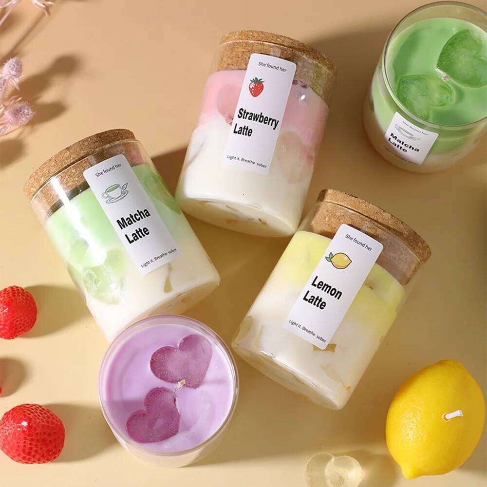 1Cup Valentine's Day Scented Candles,Cute Heart Desserts Coffee Handmade Creative Jelly Soy Wax Gift Atmosphere-themed Ornaments W260304 W260305