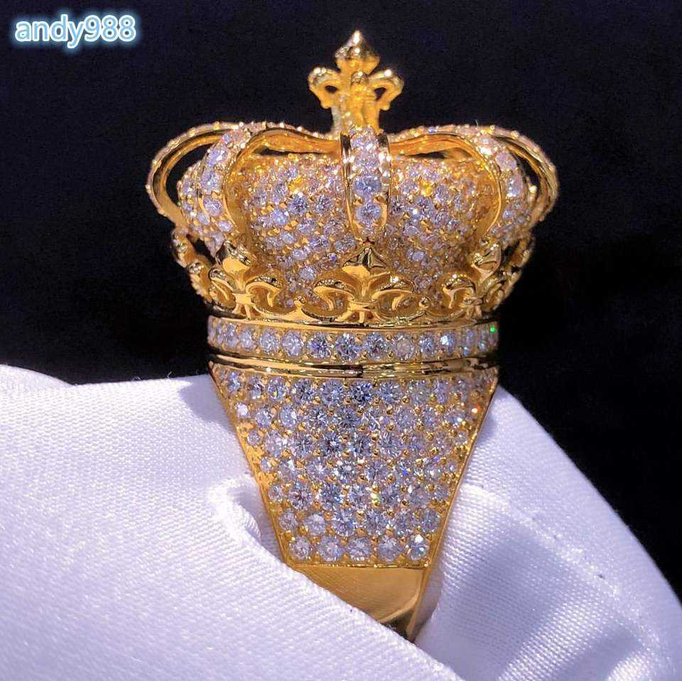 Luxury Mens 925 Silver VVS Moissanite Diamond Crown Design Ring High Quality Custom Jewelry