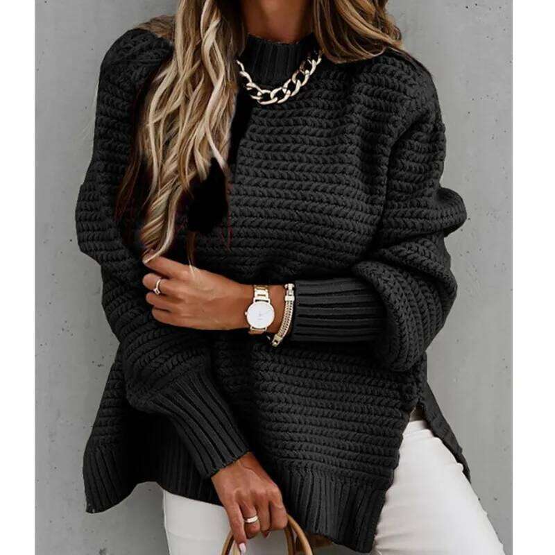 2024 Winter New Fashionable and Casual Women's Half High Collar Solid Color Bundle Hand Side Split Knitted Sweater XJ260305