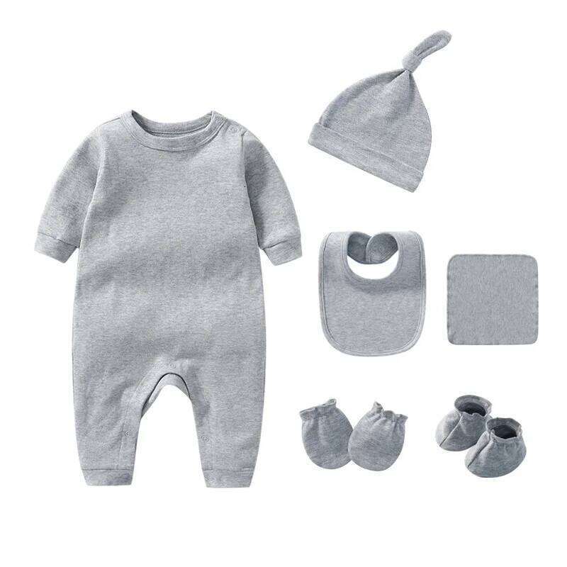 Clothing Boys Girls 6Pcs/Sets Romper Suitable for Newborns Aged 0-3 Months Solid Color 100% Cotton Jumpsuit Baby Set Z260304