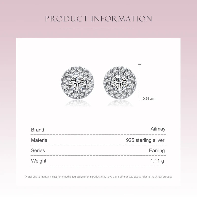 Ailmay Genuine 925 Sterling Silver Sun Flower Cubic Zirconia Earrings For Women Classic Wedding Statement Jewelry 260303