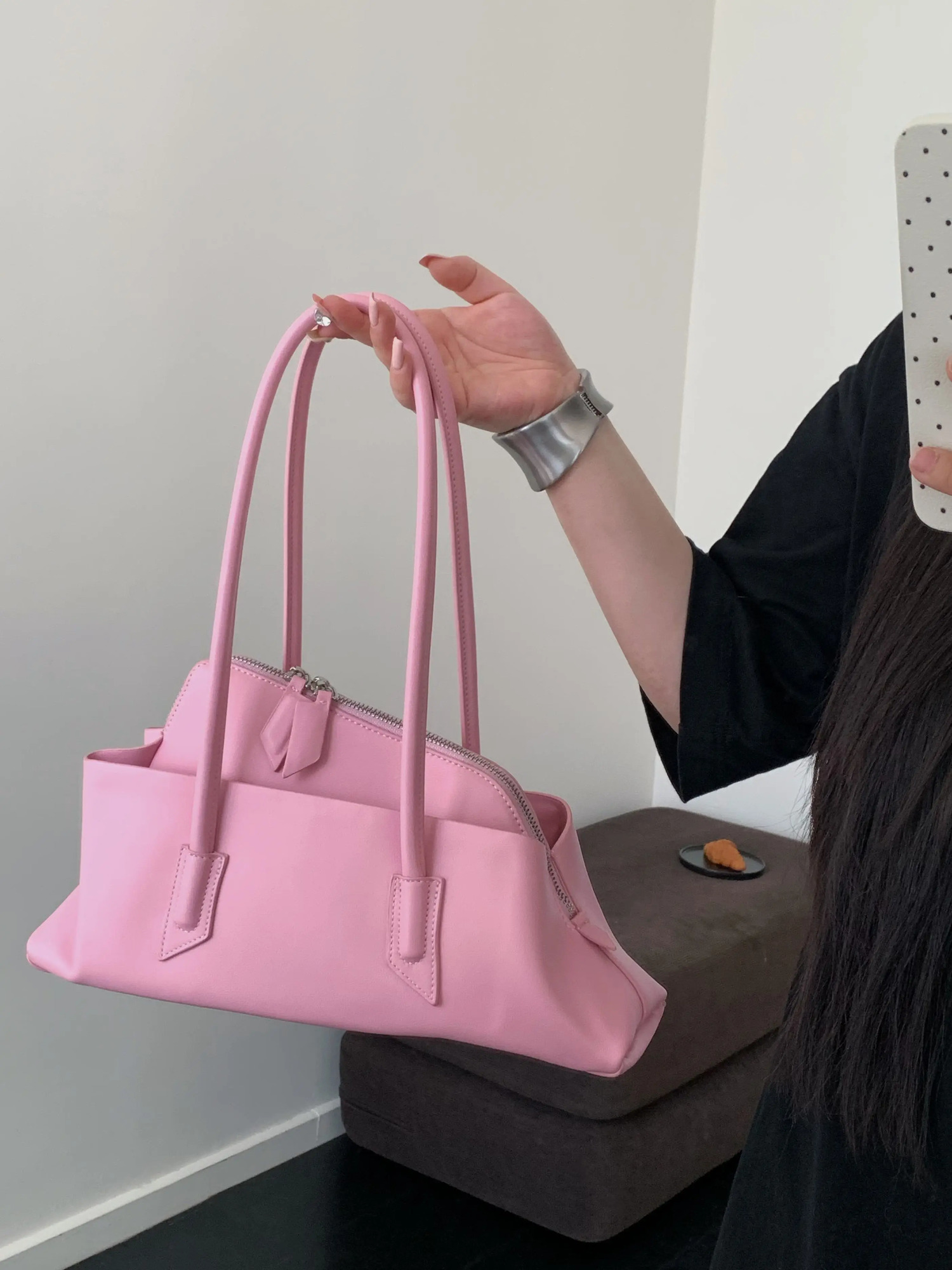 Retro Pattern Large Capacity Tote Bag Womens Pleated Leather Shoulder Bag Female Daily Bag 2025260302