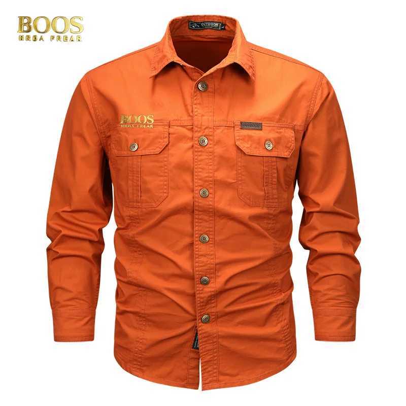 BOOSHRDAFREAuthentic Emblem Spring and Autumn Season New Shirts for Mens Long sleeved Pure Cotton Casual Solid Color Shirts for M260305