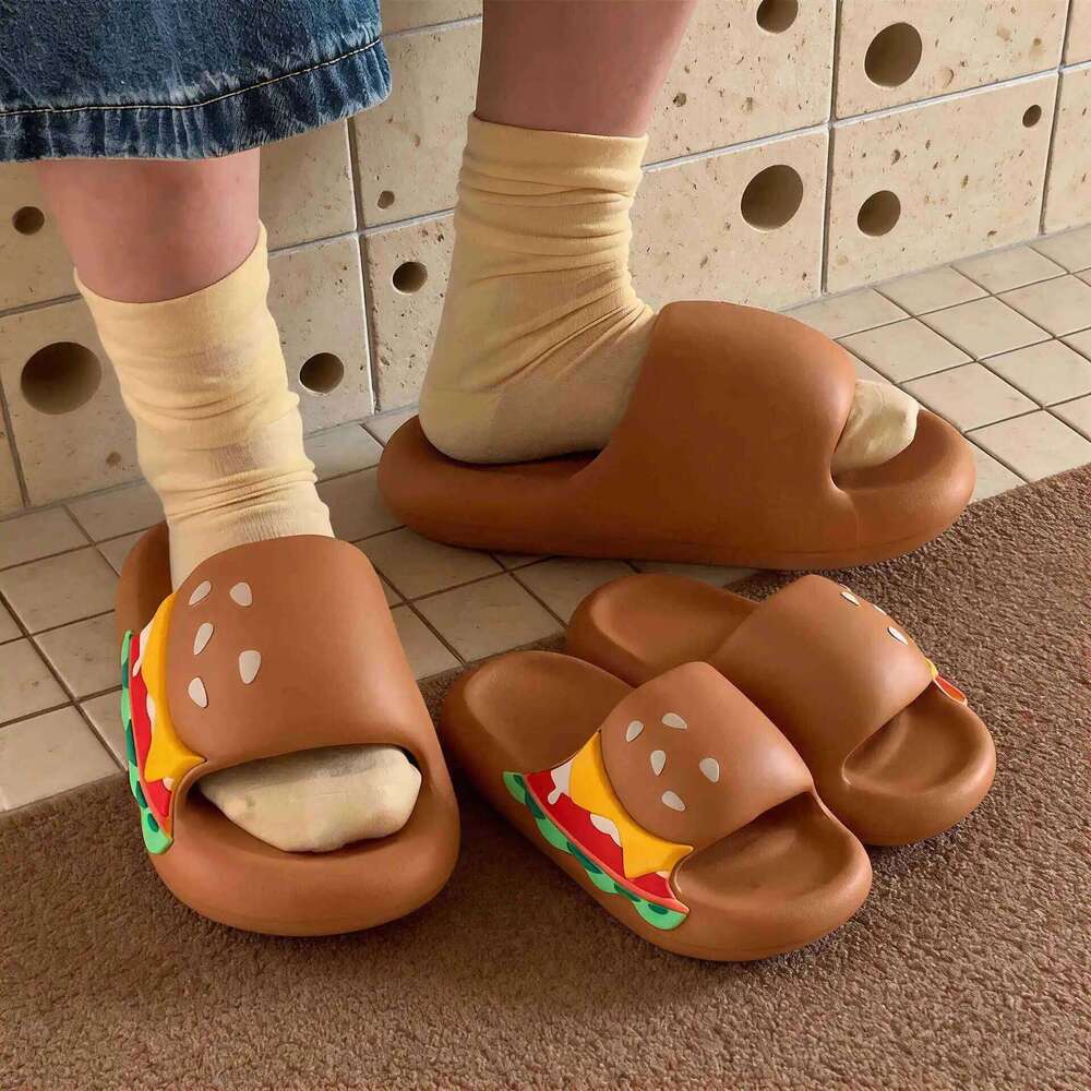 Cute Hamburger Indoor Platform Slippers For Women Summer House Shoes Soft EVA Thick Sole Anti-slip Couples Home Bathroom Slides