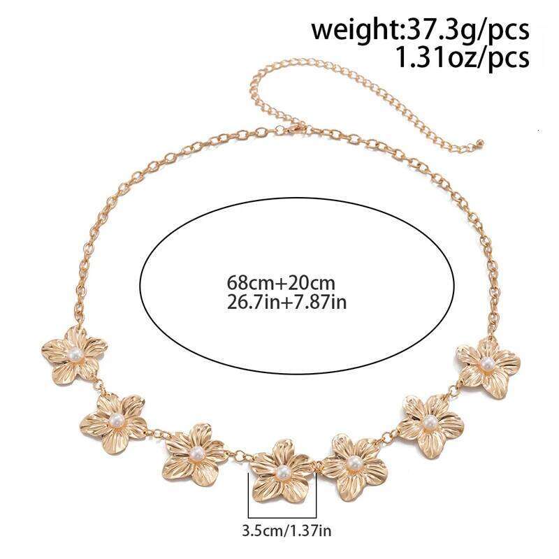 Personality Geometric Metal Pearl Big Flower Waist Chain for Women Fashion Summer Beach Bikini Body Jewelry Gifts S260304