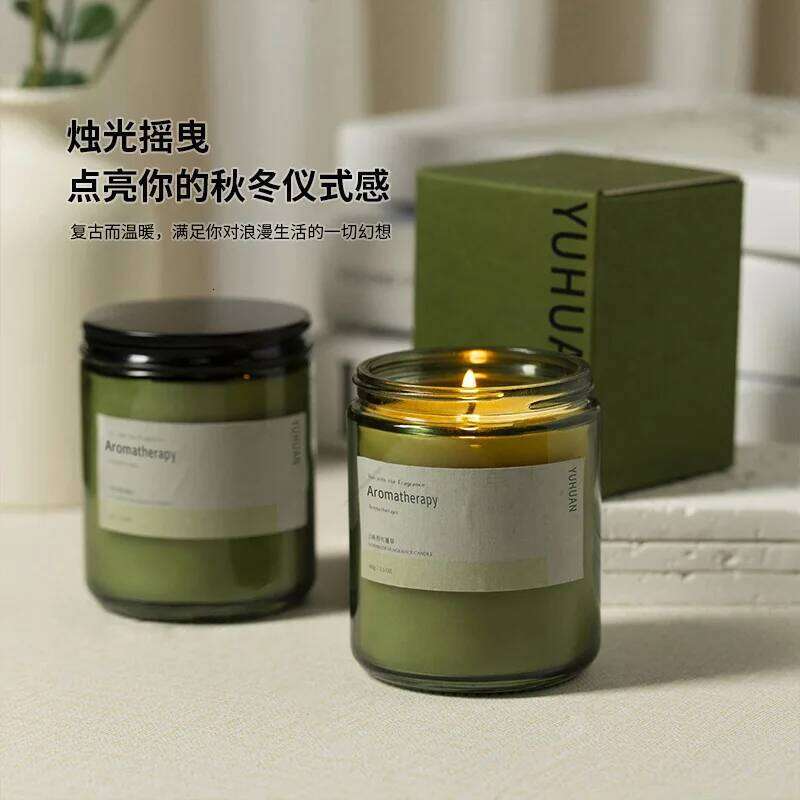 Dark Green Glass Bottle Scented Candle Decoration, Plant Essential Oil Soy Wax, Indoor Light Fragrance Souvenir W260304 W260305