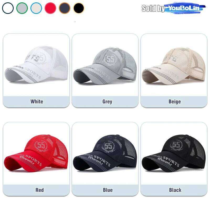 Summer Extended Brim Back Mesh Adjustable Baseball Cap Sun Hat Trucker Caps Dad Hats Y260304