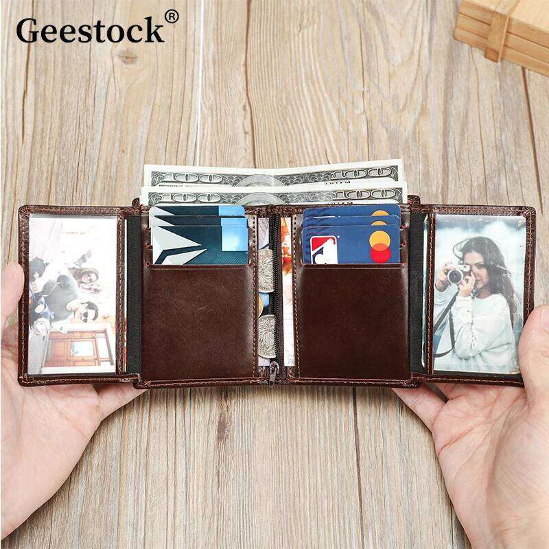 Geestock High Quality Men's Leather Short Wallet Retro Multifunctional Coin Purse Business Style Multi Card Holder Storage Clip C260304