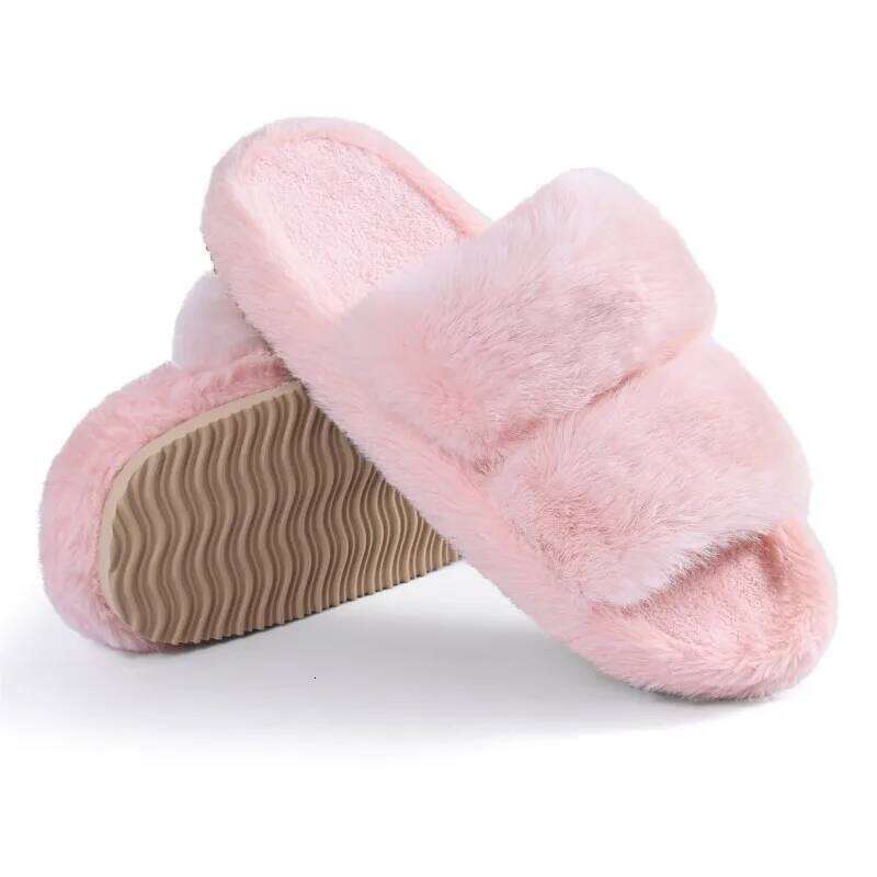 Kidmi New Plush Fashion Women's House Shoes Indoor Warm Fluffy Open Toe Slides Women Winter Fuzzy Slippers