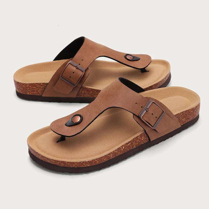 Kidmi Men Suede Clogs Cork Women Clog Slippers Classic Unisex Mules Summer Platform Antiskid House Sandals With Buckle