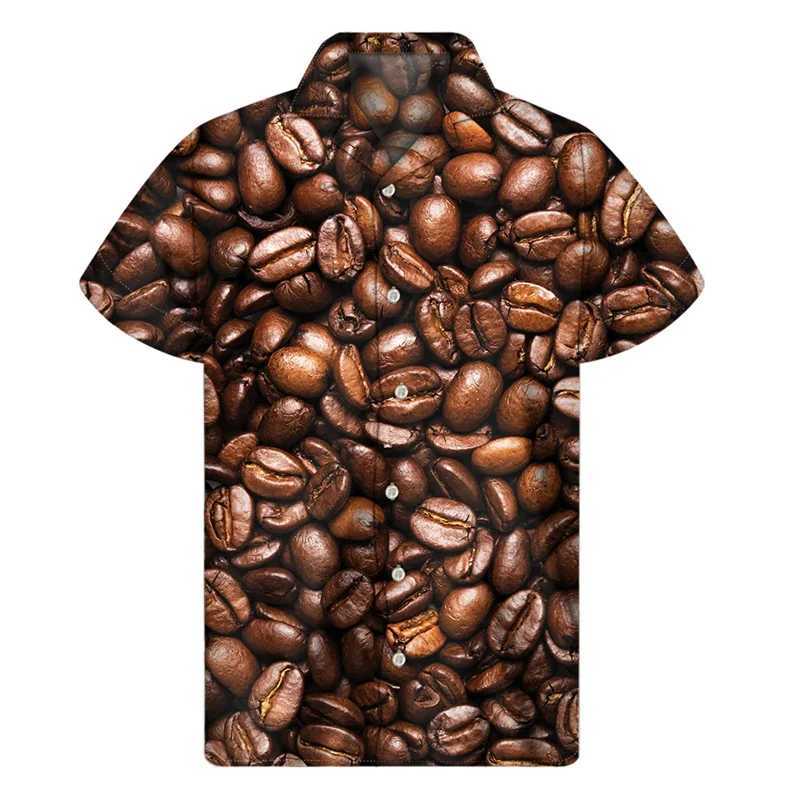 Coffee Beans Milk Graphic Hawaiian Shirt Men 3D Print Shirts Harajuku Fashion Short Sleeve Tees Street Oversized Button Blouse M260305