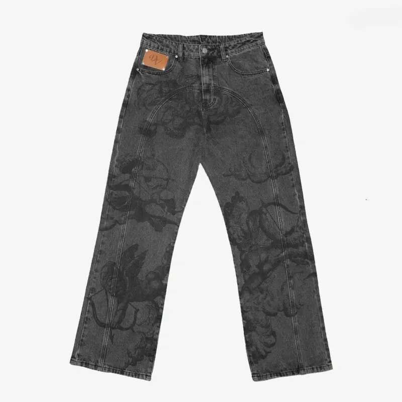 Men's Jeans Vintage Baggy Angel Cupid Pattern Men Women Trousers High Street Hip Hop Streetwear Unisex Casual Straight Leg Men's Clothing
