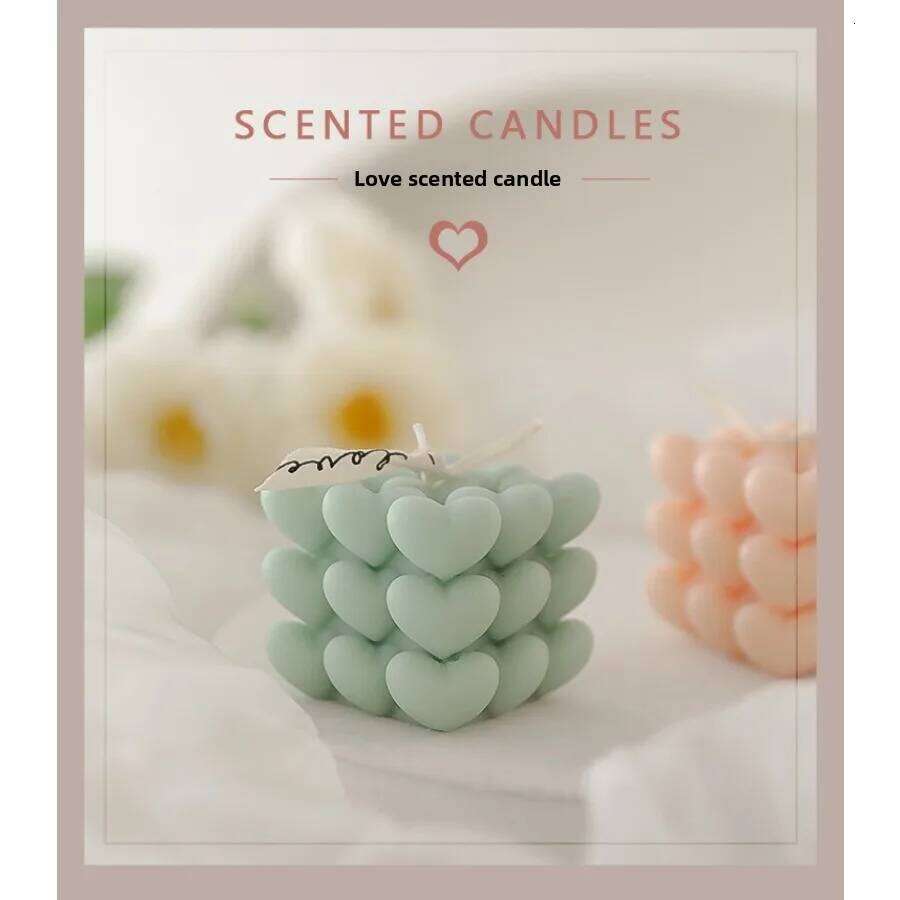 1pc Heart Cube Shape Pastel Scented Soy Wax Candles Romantic Gifts Aesthetic Home Decor Wedding Decorations for Valentine's Day W260304 W260305
