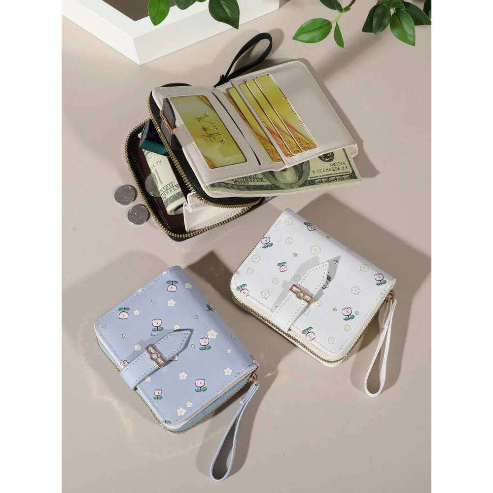 Flower patterned credit holder for women or men's small card case with zipper hand-held wallet C260304