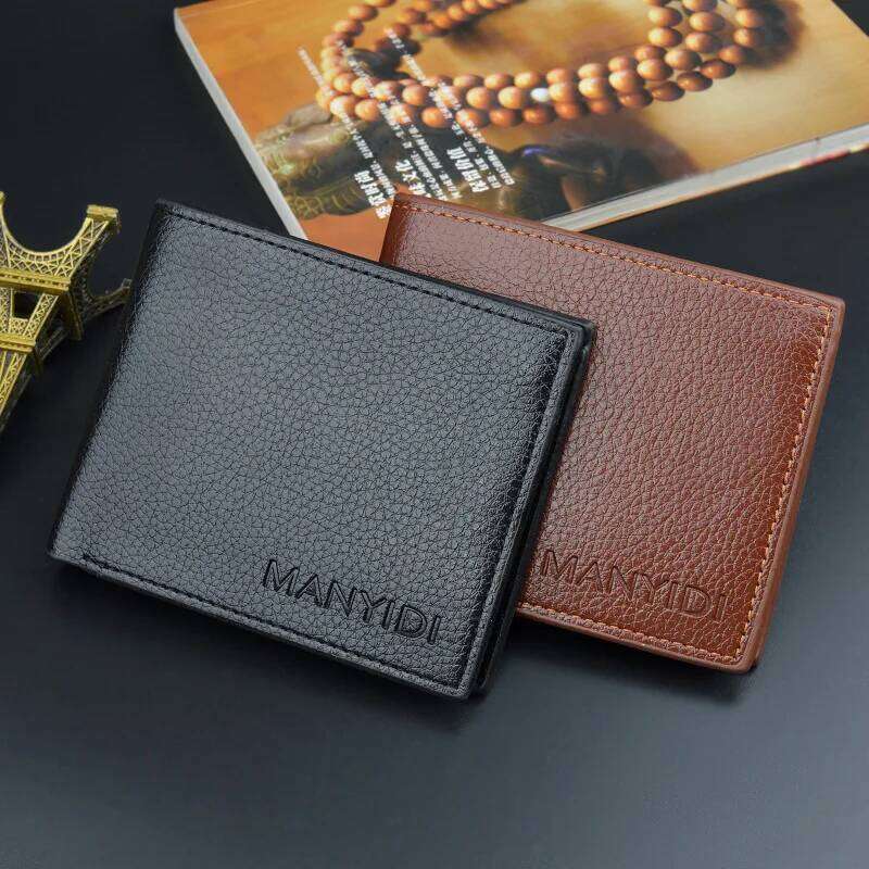 New Short Men's Thin Horizontal Business Casual Lychee Pattern Retro Soft Leather Wallet C260304