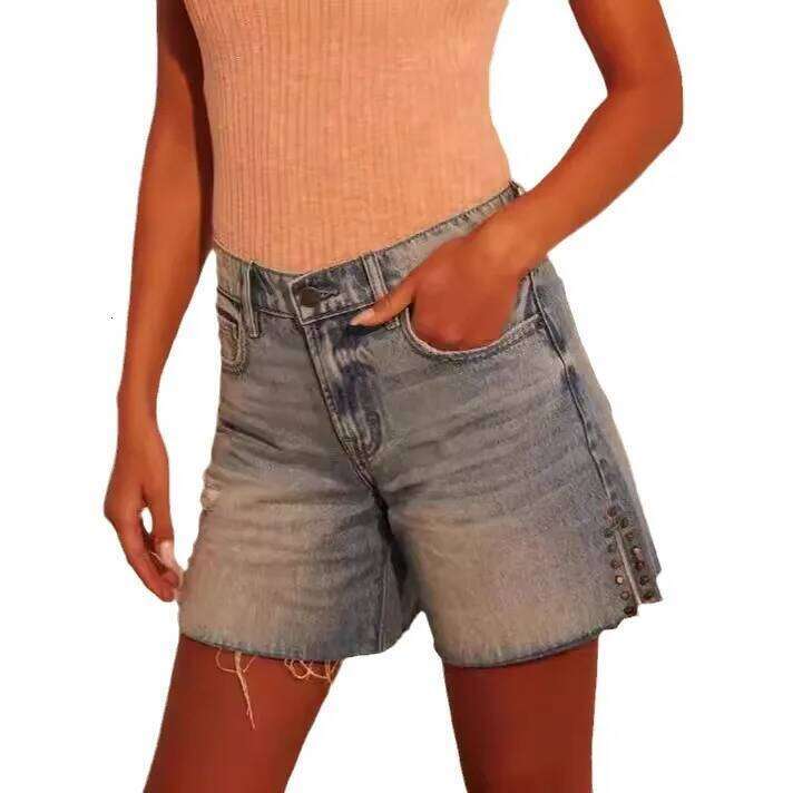 Denim Shorts Women Summer Jeans Vintage Solid Button Zipper High Street Casual Short Pants Split Lady Pockets Streetwear XJ260305