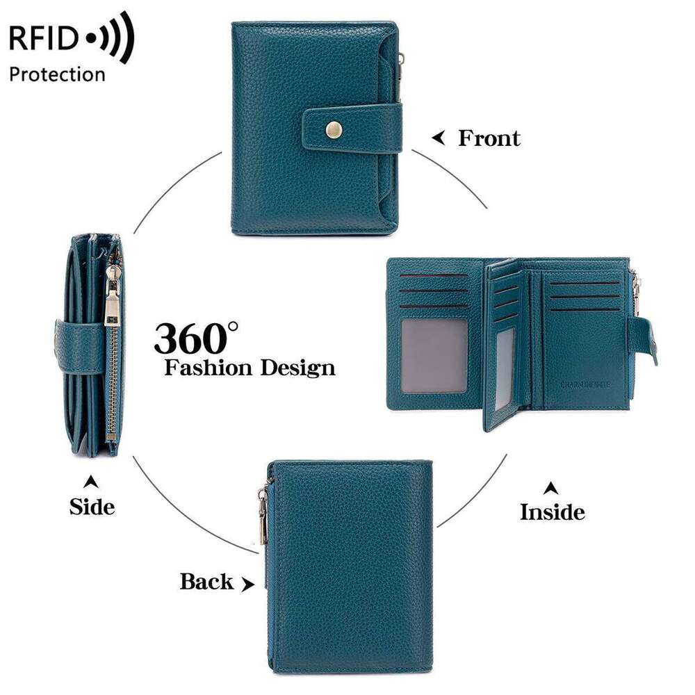 woman's small wallet RFID Blocking Soft PU Leather Bifold Compact Card Holder with Zipper Coin Pocket Multi-card Wallet C260304
