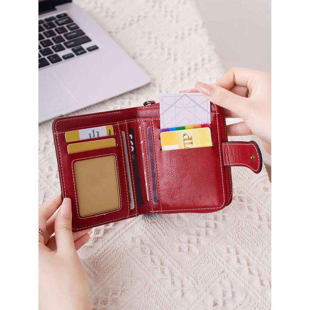 Retro hollow fold women's fashionable multifunctional short wallet zipper card holder portable business casual clutch bag C260304