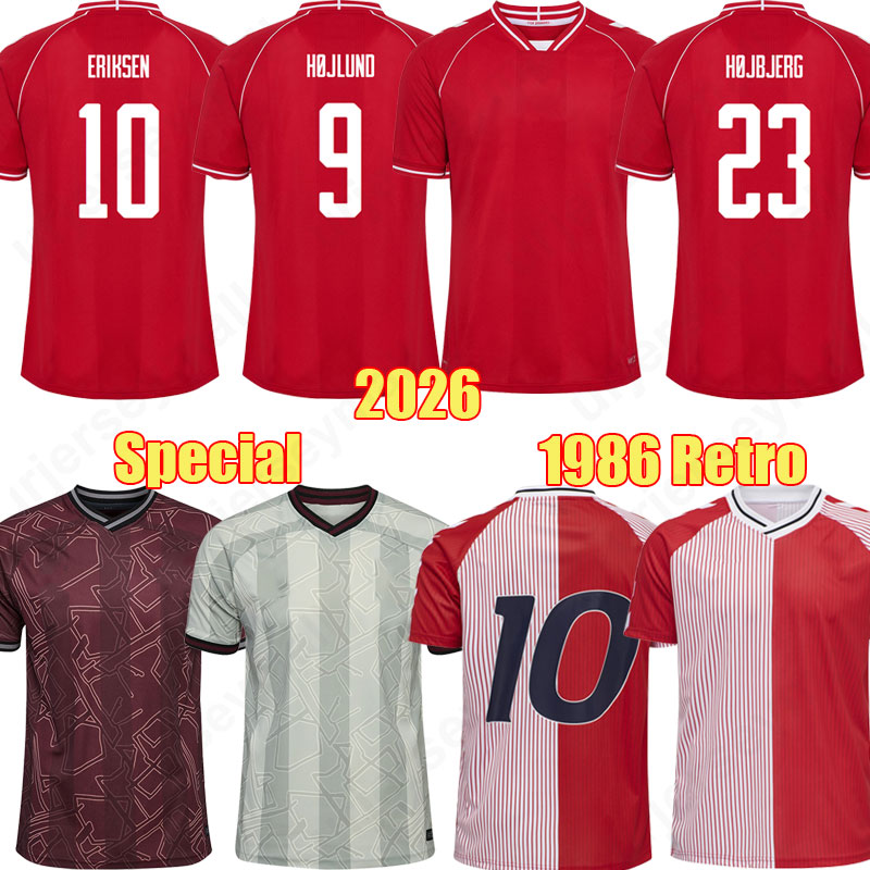 2026 Denmark special soccer jerseyS JENSEN SKOV OLSEN HOJLUND 26 27 ERIKSEN Kit LAUDRUP KJAER HOJBJERG BRAITHWAITE 1986 Retro Denmark Vintage Jersey football Shirt