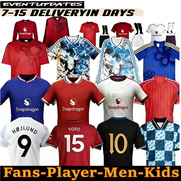 25 26 27 Manchester Stone Roses Soccer Jerseys SESKO MBEUMO CUNHA football shirts B. FERNANES men kids kits MAINOO Pre match goalkeeper Training United Stone Roses