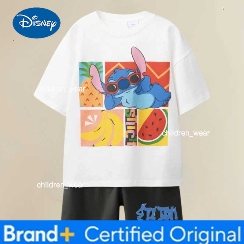 Disney Toddler Cartoon Clothing Childrens Summer Casual Tees TopsMatching Bottoms Stitch Kids Short Sleeve Sets Baby Boys Girls H260305