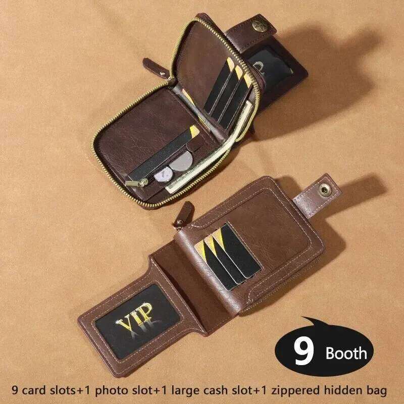 Men's Fashionable Tree Pattern Buckle, Credit Card Holder, Coin Storage Zipper Button Closure Business Walle C260304