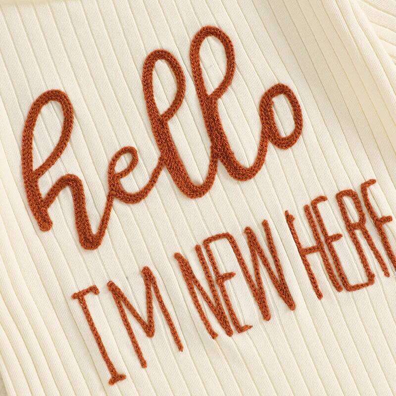 Newborn Baby Boy Fall Clothes Casual Letter Embroidery Long Sleeve Ribbed Romper Jumpsuit and Hat 2Pieces Set for Infants Z260304