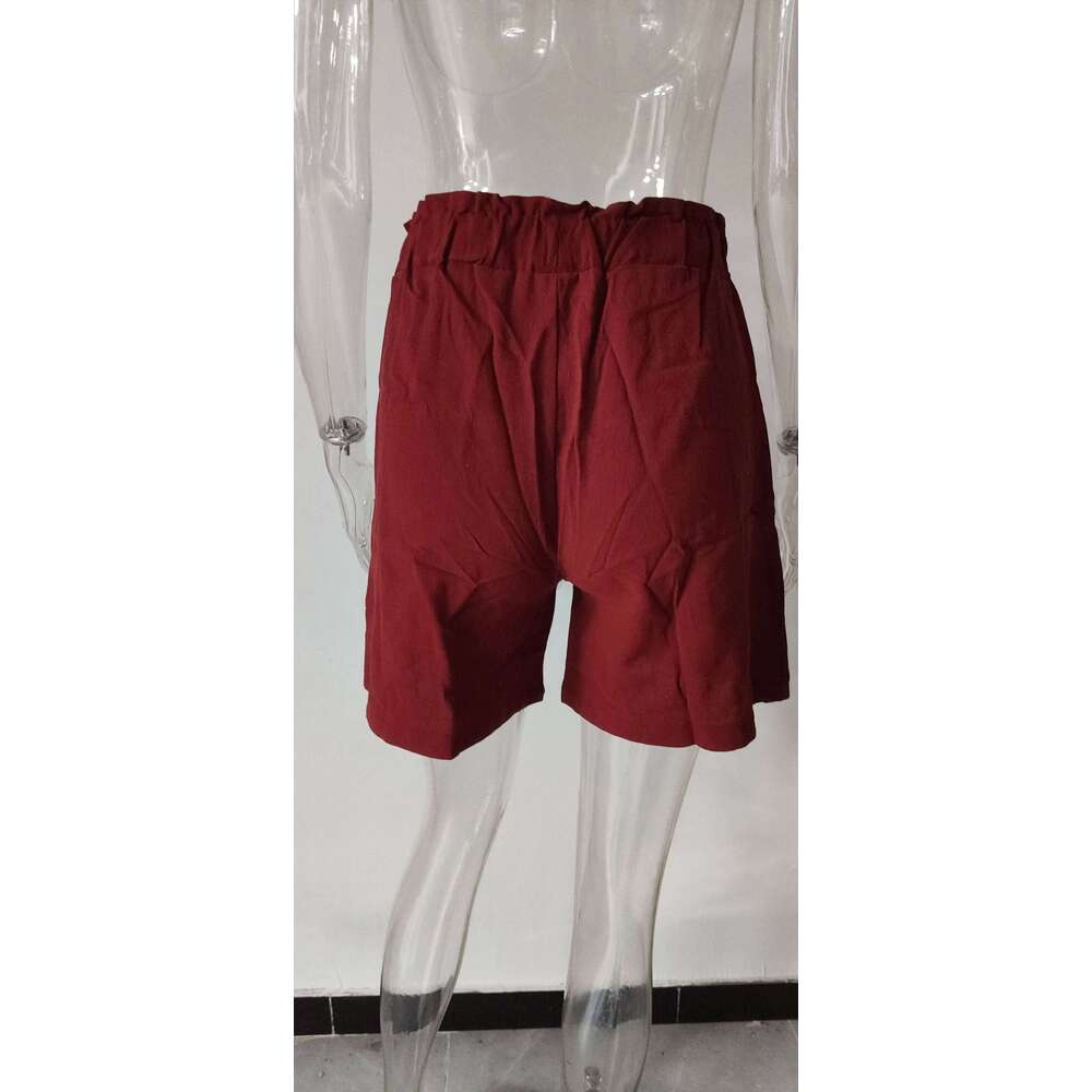 New Women's Shorts Cotton Hemp Blended High Waist Solid Color Casual Pocket Basic Fashion Summer Thin Pants XJ260305