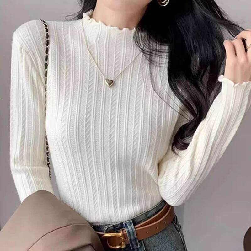 2025 Autumn Winter Long Sleeve Women Mock Neck Sweater Casual Knitted Pullover Korean Fashion Slim Ladies Warm Tops XJ260305