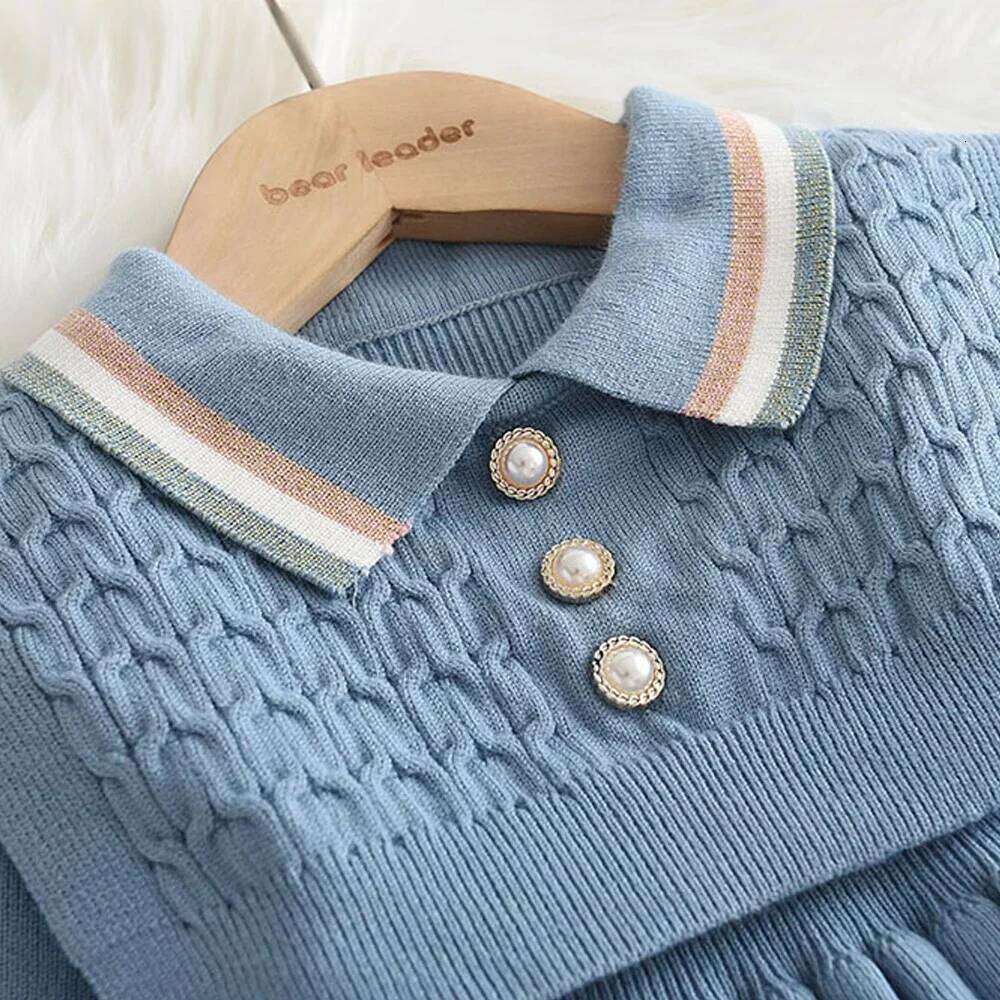 Bear Leader Autumn Winter Girls Sweater Long Sleeve Vest Stripe Party Girl Baby Retro Knitted Wool Dress Casual Vestidos Z260304