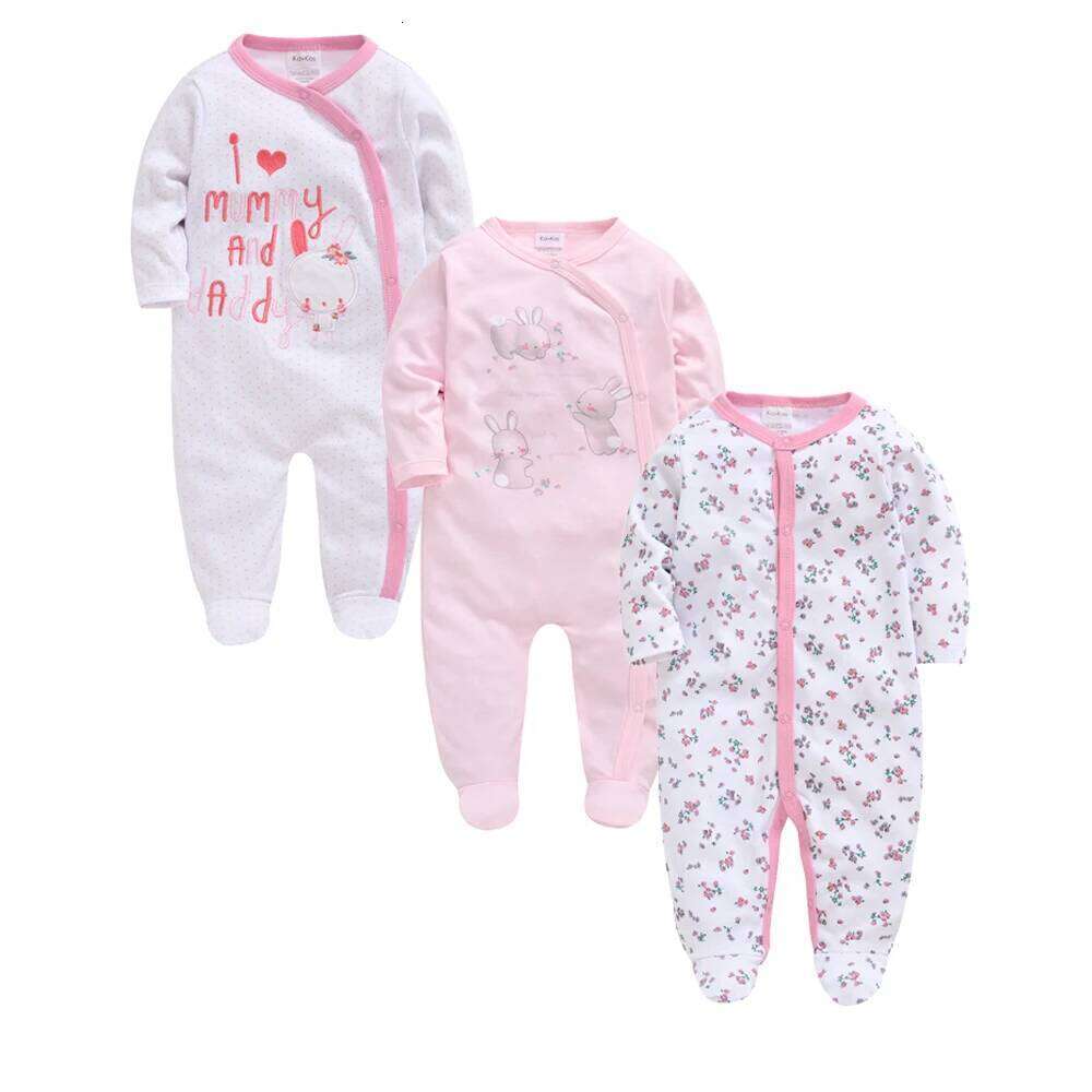 3 Pcs/lot 100% Cotton Baby Girls Clothes Set 0-12M Long Sleeve Newborn Boy Rompers Spring Autumn Carton Print Jumpsuit Z260304