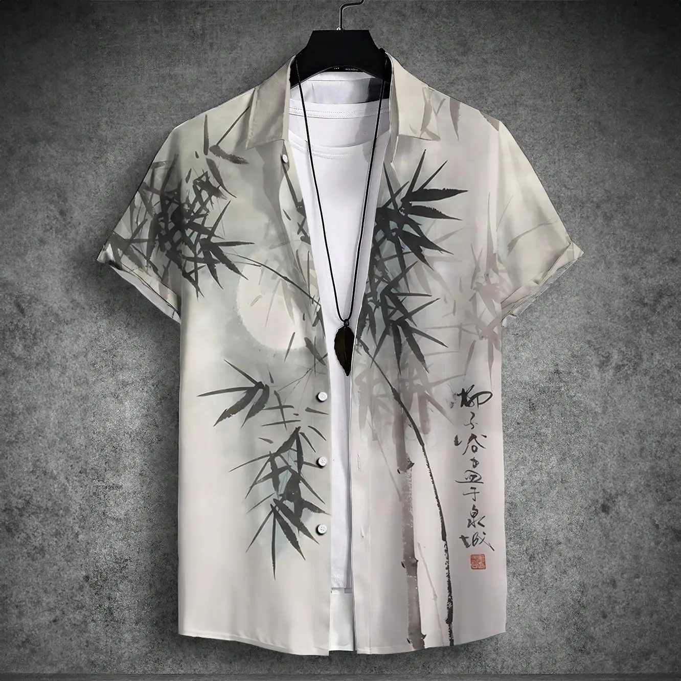 2024 new mens short-sleeved shirt Chinese style printed mens Hawaiian lapel top large size casual and comfortable mens shirt M260305