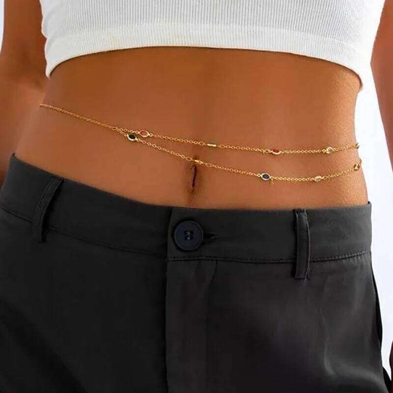 Minimalist Rhinestone Double Layer Casual Hip-hop Body Fashionable Retro Waist Chain S260304