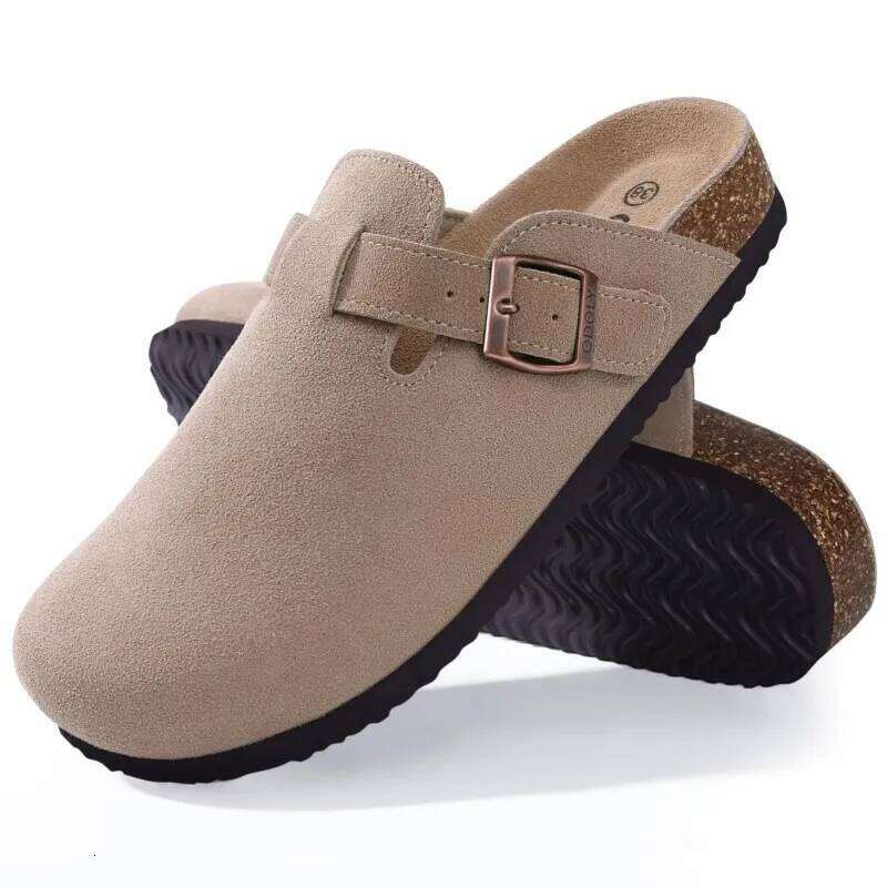 Kidmi New Cow Suede Clogs Soft Cork Footbed Mules Slippers Fashion House With Arch Support Men Beach Sandals