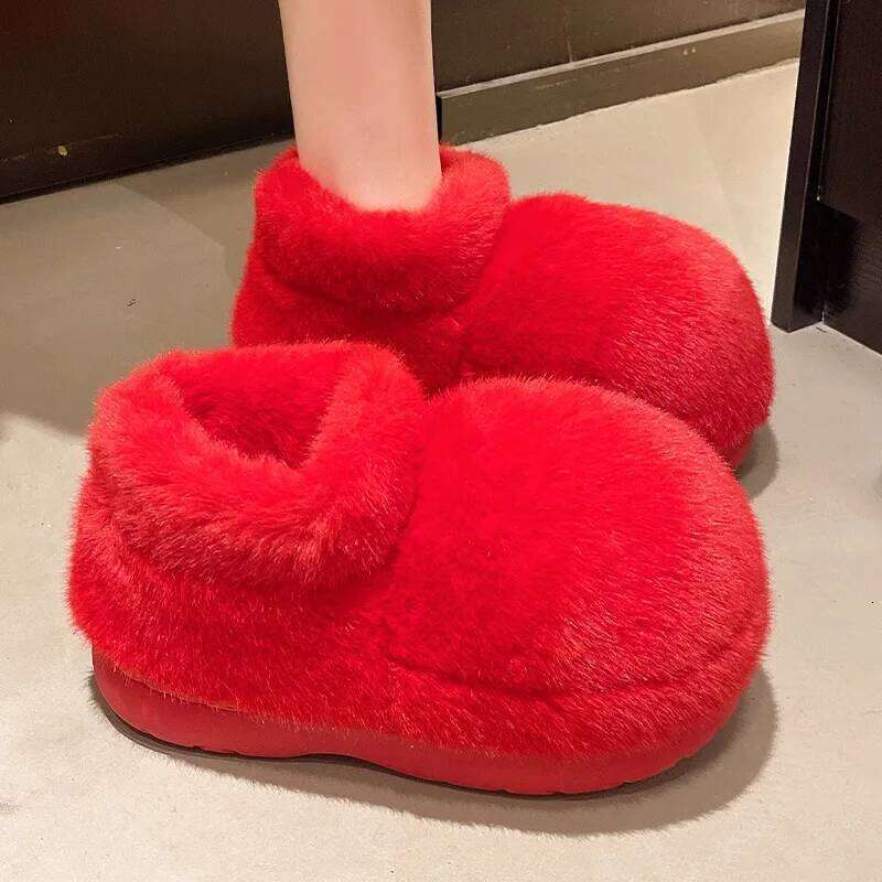 Women Indoor Street Fluffy Slippers High-top Style Summer Platform Shoes Warm Faux Fur Anti-slip Female Home Walking Snow Boots