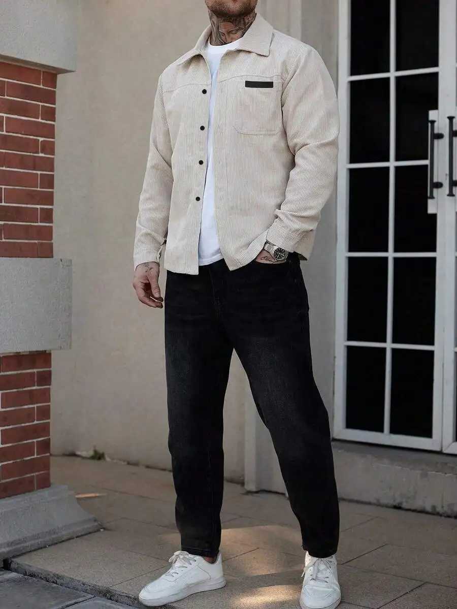 Japanese Style Corduroy Shirt Jacket Men Women Unisex Long Sleeve Oversized Shacket Clean Fit Casual Outerwear Spring Autumn Top M260305