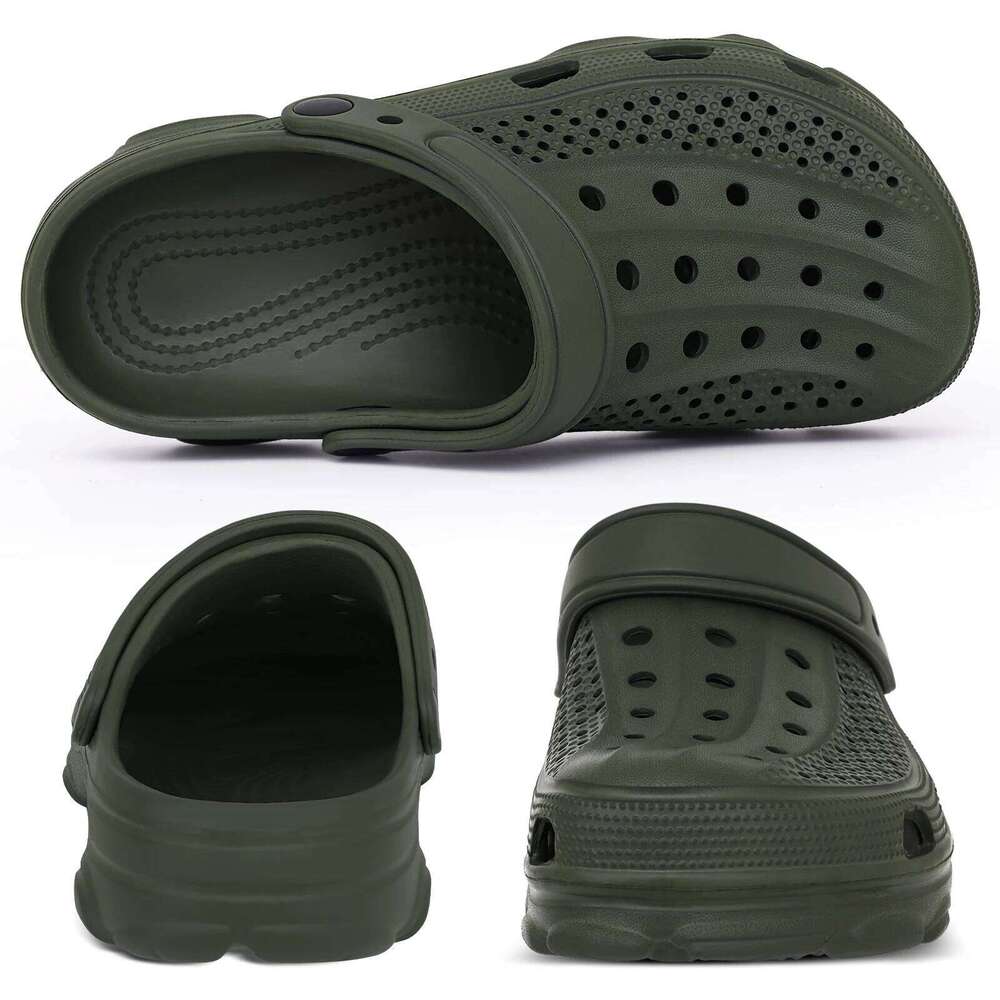Kidmi New Men's Clogs Deep Heel Men Flat Summer Holes Waterproof Home Sandals Outdoor Antiskid Sole Beach Slides