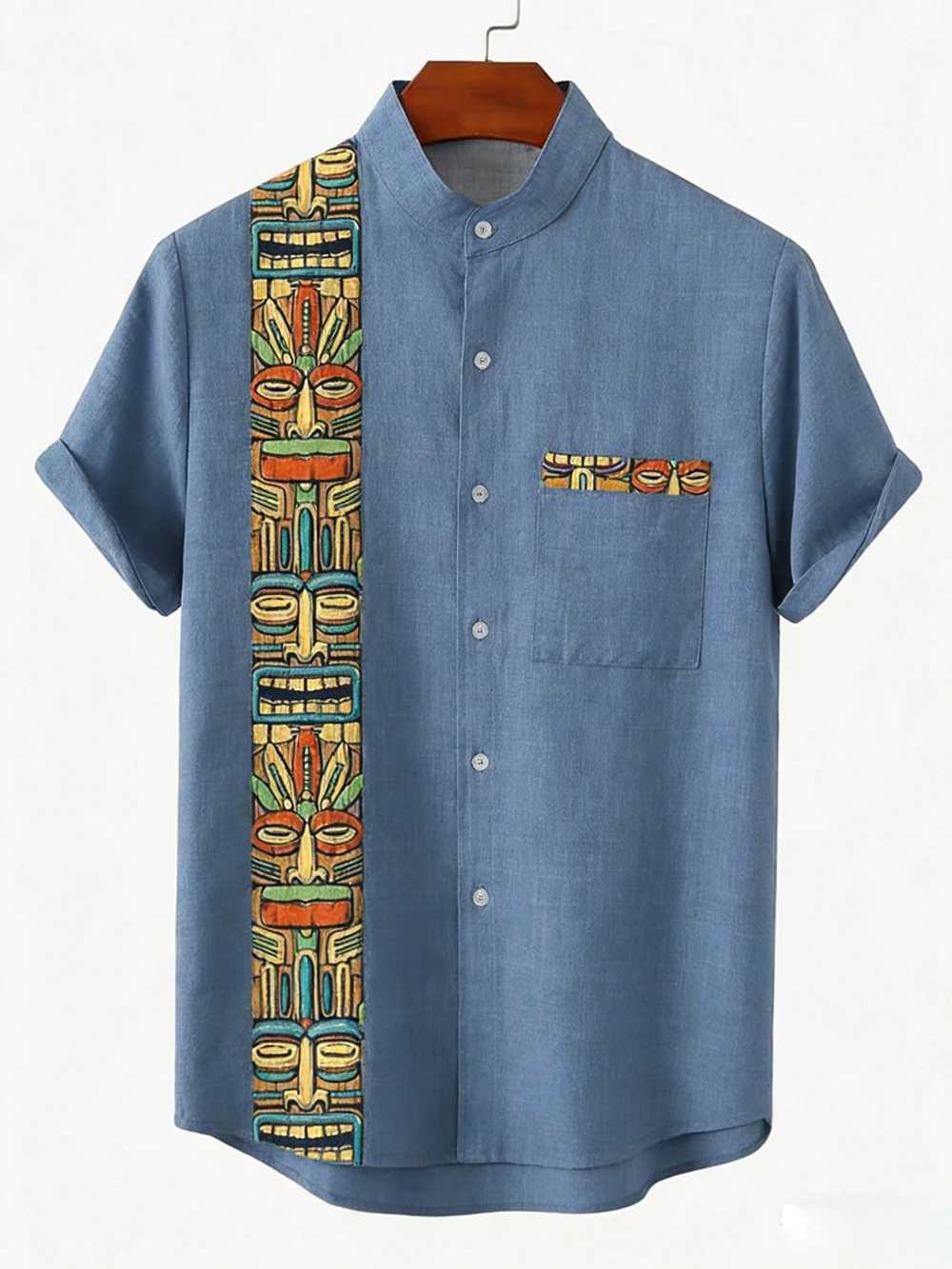 Mens Linen Short Sleeve Lapel Shirt Natural Ethnic Totem 3D Printed Shirt Hawaiian Vacation Social Party Shirt Fast Shipping M260305