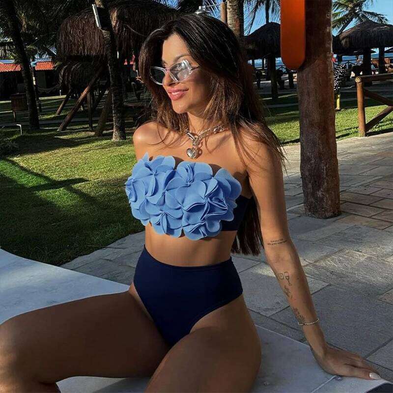Two Piece Flower Sexy Swimsuit Women Bikini Bandeau Biquini Female Push Up Swimwear Ptachwork Bathing Suits Bodysuit Beachwear Y260303