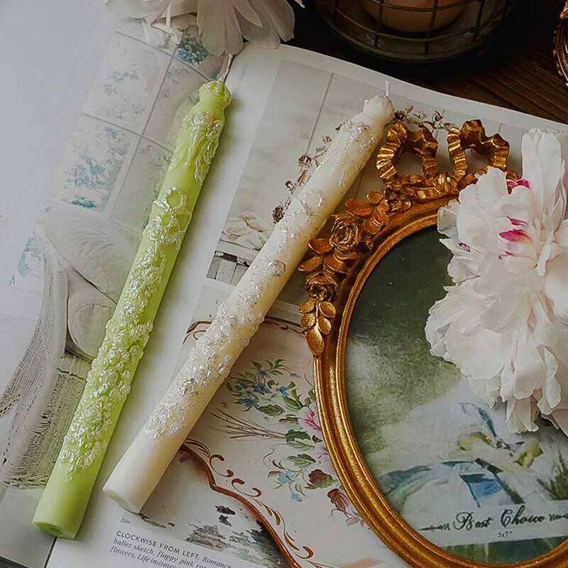Long Embossed Candles Candle Holders, Scented Taper Wedding Candles, Home Decoration Item for Ceremony W260304 W260305