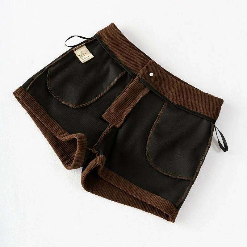 Women's Spring Retro Corduroy Shorts High Waist Slim Fit Butt Hugging A Line Hot Pants XJ260305