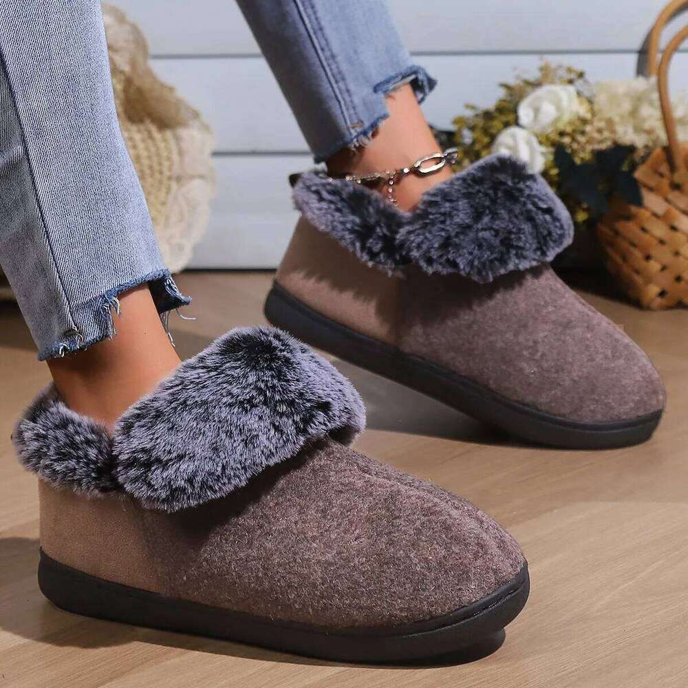 Kidmi Winter Fur Loafers Fluffy Home Shoes For Women Indoor Warm Closed Soft Non-slip High Ankle Fuzzy Slippers