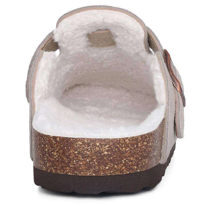Kidmi Winter Casual Mules For Women and Men New Clogs Slippers With Adjustable Buckle Cow Suede Cork Insole Cozy Women's Sandals