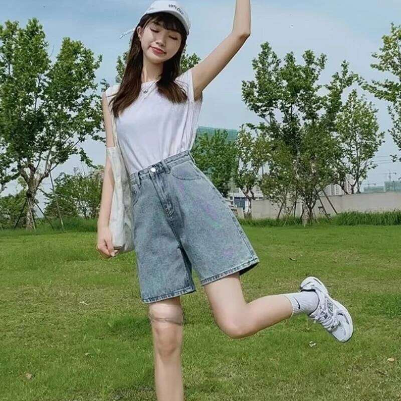 Women Denim High Waist Pants 2025 New Y2K Vintage Loose Knee Length Shorts Ladies Fashion Must Have Wide leg Jeans XJ260305