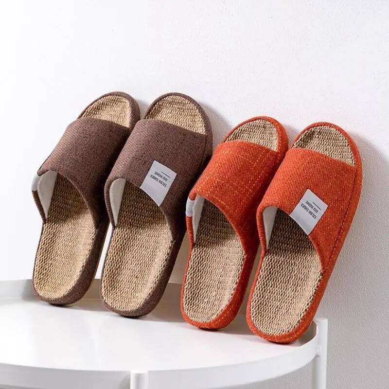 Breathable Flax Slippers Women Men Indoor Mute Slipper Anti-slip Lovers House Floor Shoes Soft Ladies Summer Home Slides