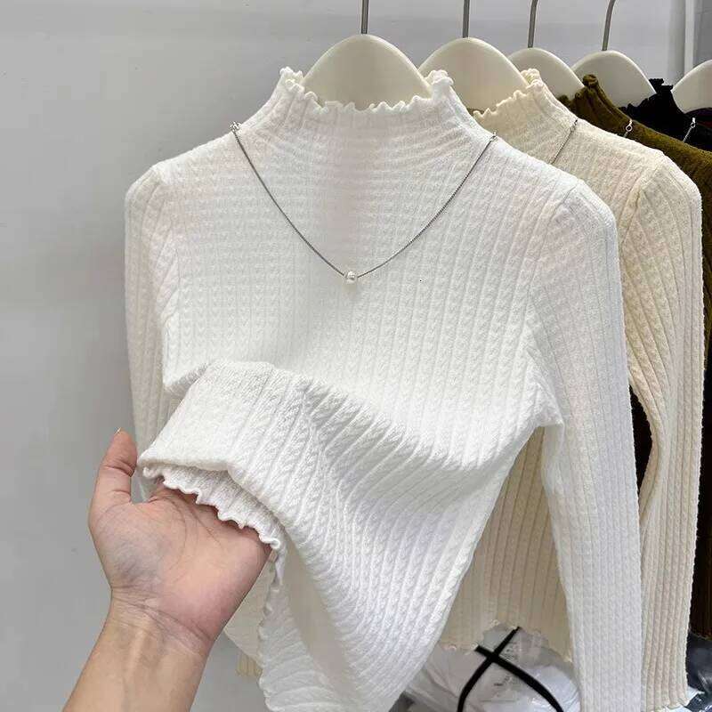 Knitted Pullovers New Long Sleeve Mock Neck White Knit Sweater Pullover Women Tops Sweaters Sueters De Mujer Q983 XJ260305